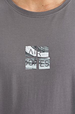 Koyu Gri Baskılı O Yaka Standart Kalıp Erkek T-Shirt - 88222 | L