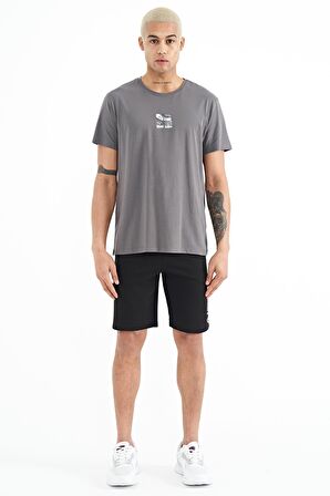 Koyu Gri Baskılı O Yaka Standart Kalıp Erkek T-Shirt - 88222 | L