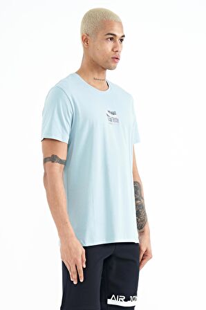 Açık Mavi Baskılı O Yaka Standart Kalıp Erkek T-Shirt - 88222 | L