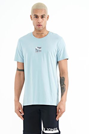 Açık Mavi Baskılı O Yaka Standart Kalıp Erkek T-Shirt - 88222 | L