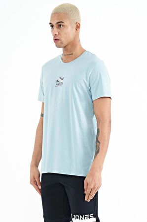 Açık Mavi Baskılı O Yaka Standart Kalıp Erkek T-Shirt - 88222 | L