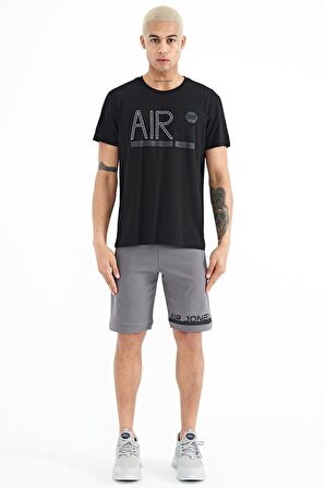 Siyah Yazı Baskılı O Yaka Standart Kalıp Erkek T-Shirt - 88209 | M