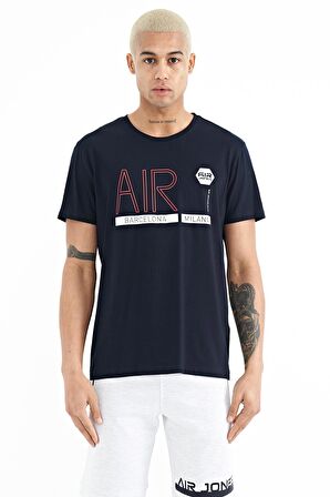 Lacivert Yazı Baskılı O Yaka Standart Kalıp Erkek T-Shirt - 88209 | L