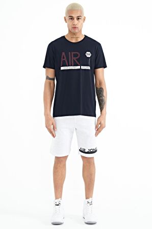 Lacivert Yazı Baskılı O Yaka Standart Kalıp Erkek T-Shirt - 88209 | L