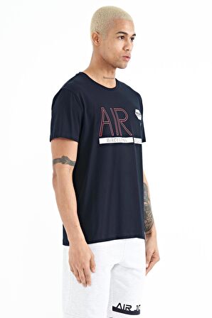 Lacivert Yazı Baskılı O Yaka Standart Kalıp Erkek T-Shirt - 88209 | L
