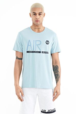 Açık Mavi Yazı Baskılı O Yaka Standart Kalıp Erkek T-Shirt - 88209 | S