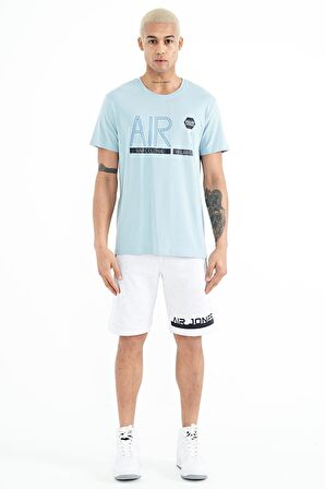 Açık Mavi Yazı Baskılı O Yaka Standart Kalıp Erkek T-Shirt - 88209 | S