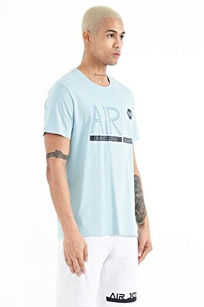 Açık Mavi Yazı Baskılı O Yaka Standart Kalıp Erkek T-Shirt - 88209 | S