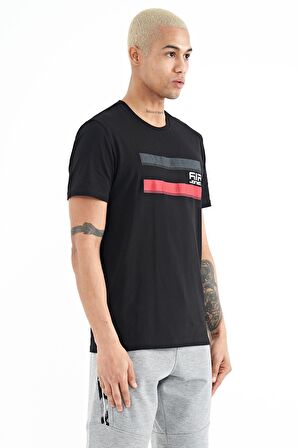 Siyah Baskılı Standart Kalıp O Yaka Erkek T-Shirt - 88217 | XL