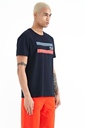 Lacivert Baskılı Standart Kalıp O Yaka Erkek T-Shirt - 88217 | M