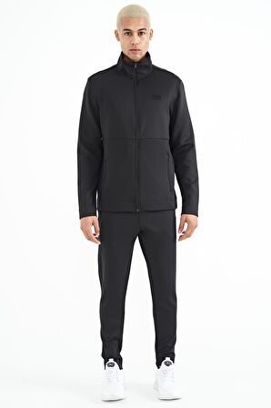Siyah Fermuarlı Dik Yaka Gizli Cepli Erkek Eşofman Takım - 85199 | XL