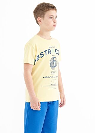 Sarı Yazı Baskı Detaylı O Yaka Standart Kalıp Erkek Çocuk T-Shirt - 11103 | 12-13
