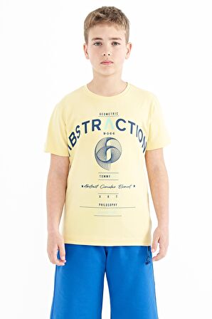 Sarı Yazı Baskı Detaylı O Yaka Standart Kalıp Erkek Çocuk T-Shirt - 11103 | 9-10