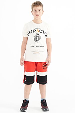 Ekru Yazı Baskı Detaylı O Yaka Standart Kalıp Erkek Çocuk T-Shirt - 11103 | 12-13