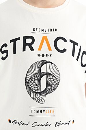 Ekru Yazı Baskı Detaylı O Yaka Standart Kalıp Erkek Çocuk T-Shirt - 11103 | 14-15