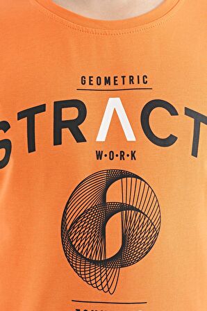 Oranj Yazı Baskı Detaylı O Yaka Standart Kalıp Erkek Çocuk T-Shirt - 11103 | 12-13