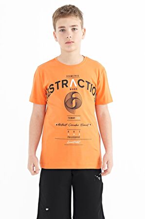 Oranj Yazı Baskı Detaylı O Yaka Standart Kalıp Erkek Çocuk T-Shirt - 11103 | 14-15