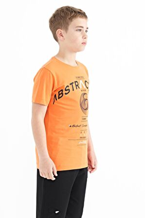 Oranj Yazı Baskı Detaylı O Yaka Standart Kalıp Erkek Çocuk T-Shirt - 11103 | 14-15