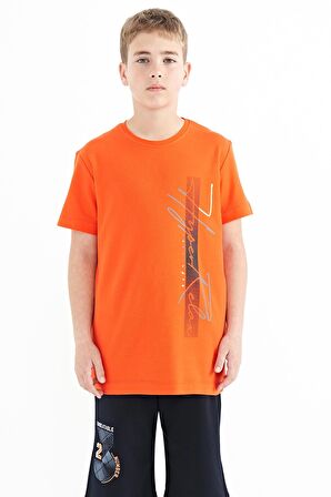 Portakal Yazı Baskılı O Yaka Standart Kalıp Erkek Çocuk T-Shirt - 11119 | 12-13