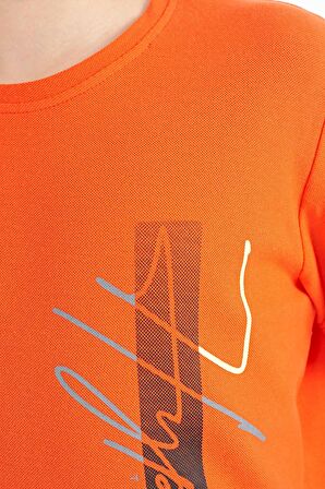 Portakal Yazı Baskılı O Yaka Standart Kalıp Erkek Çocuk T-Shirt - 11119 | 12-13
