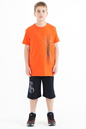 Portakal Yazı Baskılı O Yaka Standart Kalıp Erkek Çocuk T-Shirt - 11119 | 12-13