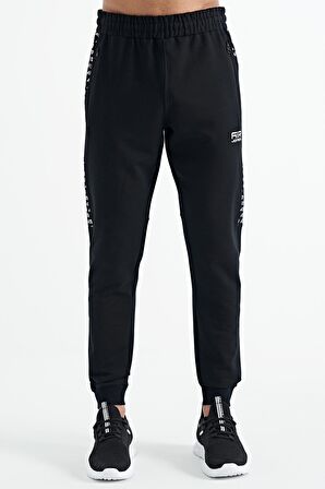 Lacivert Yan Basklılı Fermuar Cepli Bağcıklı Jogger Erkek Eşofman Alt - 84936 | M