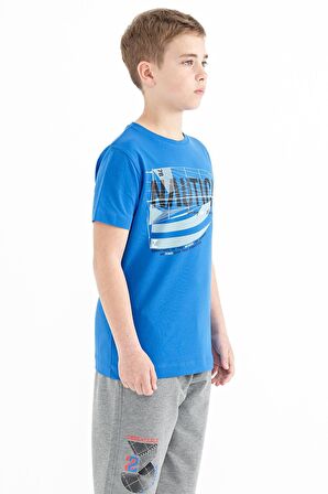 Saks Yazı Baskılı O Yaka Standart Kalıp Erkek  Çocuk T-Shirt - 11100 | 10-11