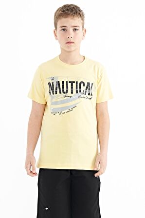 Sarı Yazı Baskılı O Yaka Standart Kalıp Erkek  Çocuk T-Shirt - 11100 | 13-14