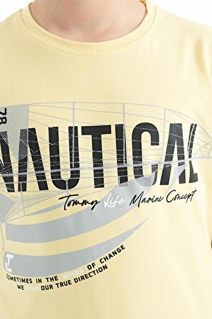 Sarı Yazı Baskılı O Yaka Standart Kalıp Erkek  Çocuk T-Shirt - 11100 | 13-14