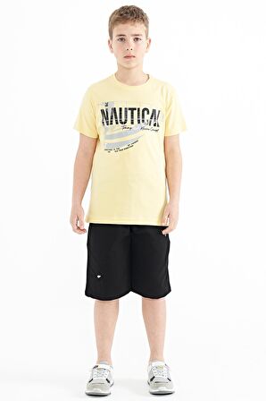 Sarı Yazı Baskılı O Yaka Standart Kalıp Erkek  Çocuk T-Shirt - 11100 | 13-14