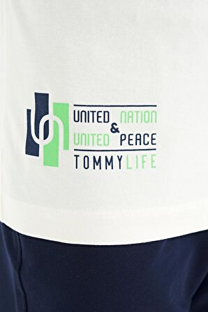 Ekru Baskılı Standart Kalıp O Yaka Erkek Çocuk T-Shirt - 11097 | 9-10