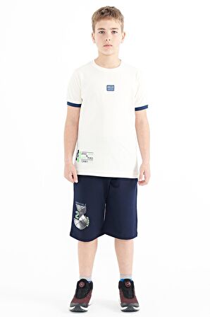 Ekru Baskılı Standart Kalıp O Yaka Erkek Çocuk T-Shirt - 11097 | 9-10