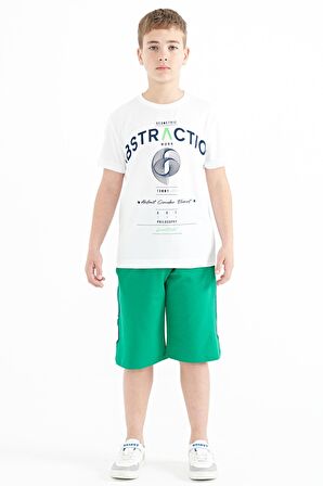 Beyaz Yazı Baskı Detaylı O Yaka Standart Kalıp Erkek Çocuk T-Shirt - 11103 | 5-6