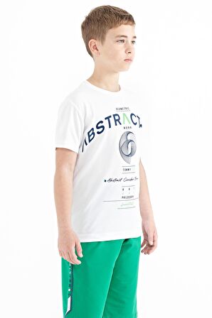 Beyaz Yazı Baskı Detaylı O Yaka Standart Kalıp Erkek Çocuk T-Shirt - 11103 | 5-6