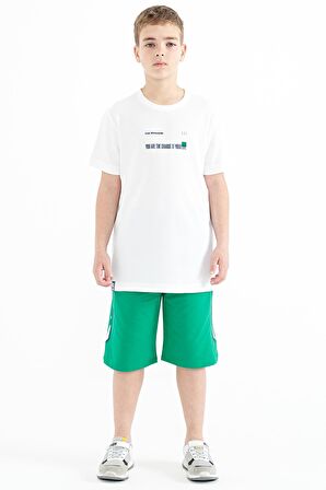 Beyaz Baskı Detaylı O Yaka Standart Kalıp Erkek T-Shirt - 11117 | 3-4