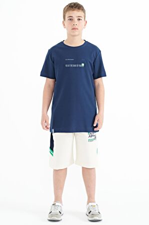 İndigo Baskı Detaylı O Yaka Standart Kalıp Erkek T-Shirt - 11117 | 3-4