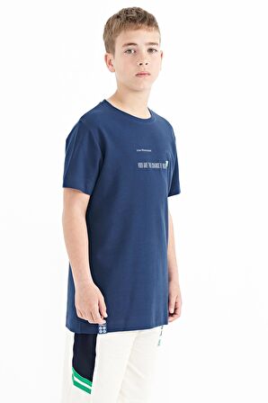 İndigo Baskı Detaylı O Yaka Standart Kalıp Erkek T-Shirt - 11117 | 3-4