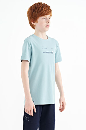Açık Mavi Baskı Detaylı O Yaka Standart Kalıp Erkek  Çocuk T-Shirt - 11117 | 5-6