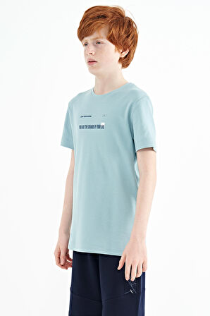 Açık Mavi Baskı Detaylı O Yaka Standart Kalıp Erkek  Çocuk T-Shirt - 11117 | 5-6