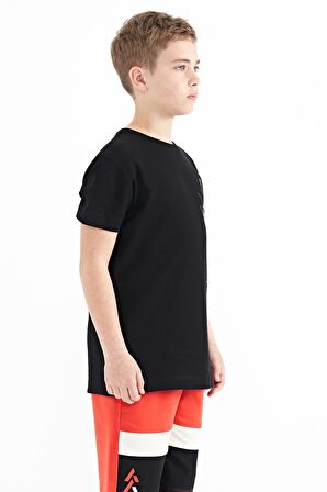 Siyah Yazı Baskılı O Yaka Standart Kalıp Erkek Çocuk T-Shirt - 11119 | 8-9
