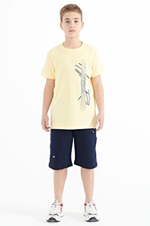 Sarı Yazı Baskılı O Yaka Standart Kalıp Erkek Çocuk T-Shirt - 11119 | 3-4