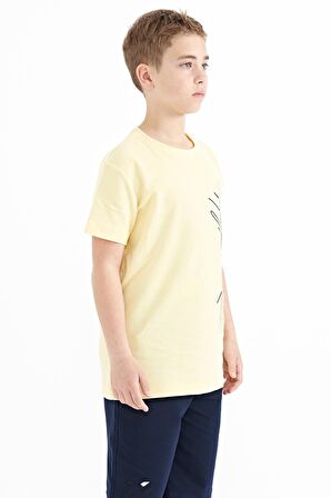 Sarı Yazı Baskılı O Yaka Standart Kalıp Erkek Çocuk T-Shirt - 11119 | 5-6