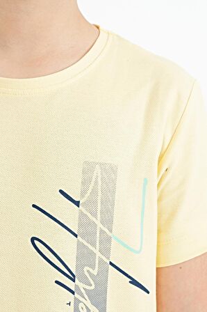 Sarı Yazı Baskılı O Yaka Standart Kalıp Erkek Çocuk T-Shirt - 11119 | 7-8