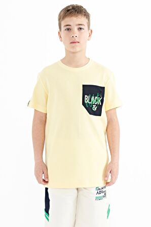 Sarı Ön Cepli Nakış Detaylı O Yaka Standart Kalıp Erkek Çocuk T-Shirt - 11116 | 7-8