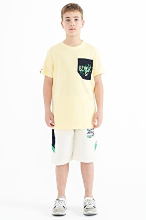 Sarı Ön Cepli Nakış Detaylı O Yaka Standart Kalıp Erkek Çocuk T-Shirt - 11116 | 7-8