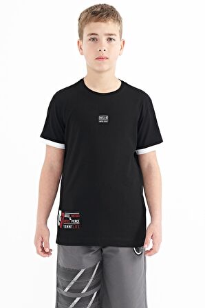 Siyah Baskılı Standart Kalıp O Yaka Erkek Çocuk T-Shirt - 11097 | 3-4