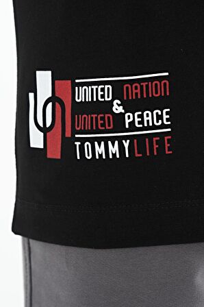 Siyah Baskılı Standart Kalıp O Yaka Erkek Çocuk T-Shirt - 11097 | 3-4
