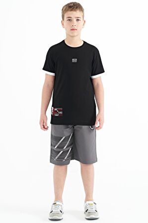 Siyah Baskılı Standart Kalıp O Yaka Erkek Çocuk T-Shirt - 11097 | 3-4