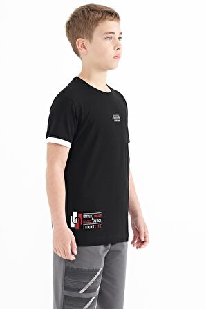 Siyah Baskılı Standart Kalıp O Yaka Erkek Çocuk T-Shirt - 11097 | 3-4