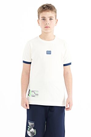 Ekru Baskılı Standart Kalıp O Yaka Erkek Çocuk T-Shirt - 11097 | 8-9